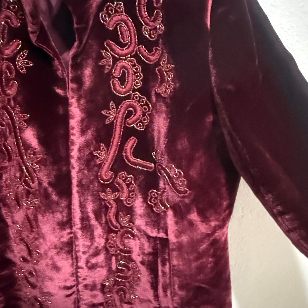 Bloomingdales‎ Womens Silk Blend Velvet Embroidered Beaded Jacket Burgundy Sz 14 - Picture 5 of 14